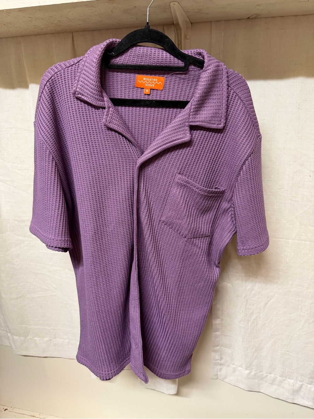Negative Space Waffle-Knit Short Sleeve button up Lavender